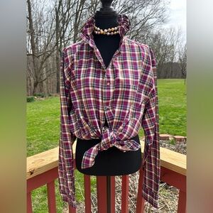 Jos. A. Bank Burgundy Plaid Tie-Front Button-Up